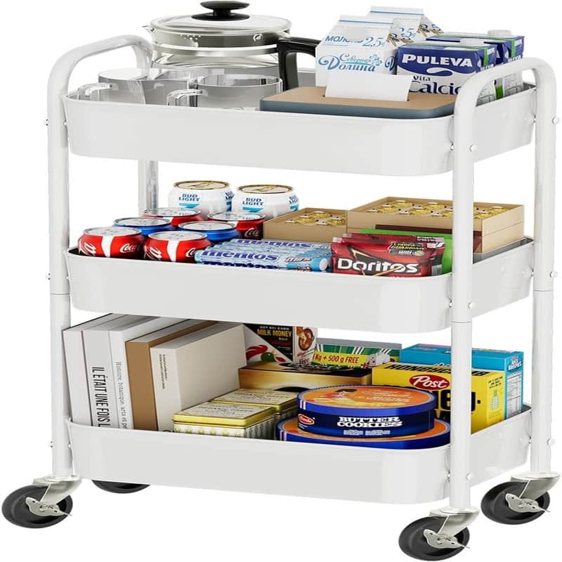 3 Tier Metal Cart on Wheels - 17.75"D x 12.25"W x 31.75"H