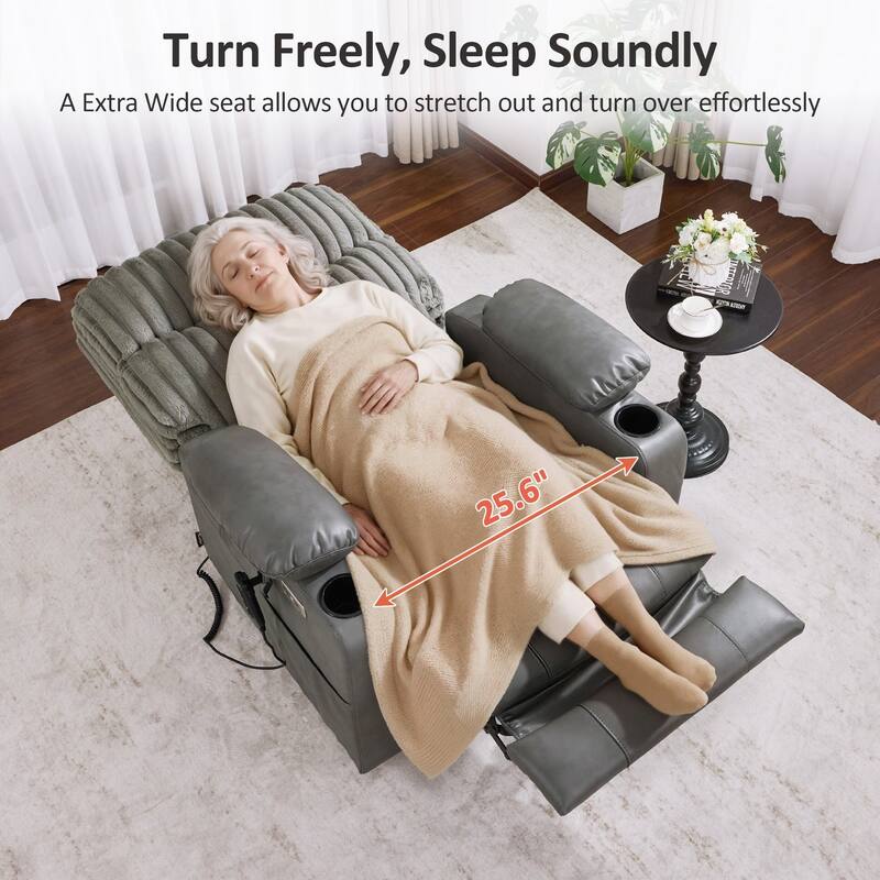 MCombo 180° Lay Flat Power Lift Recliner Chair for Elderly, Dual Motor Lift Chair with Full-Body Heating for Sleeping