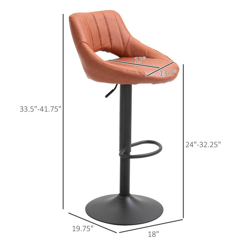 HOMCOM Modern Bar Stools Set of 2 Swivel Bar Height Chairs with Adjustable Height, Round Heavy Metal Base, and Footrest