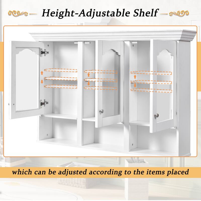 47-Inch Wall-Mounted Bathroom Mirror Cabinet With 3 Adjustable Shelves, 3 Storage Baskets, And Glass Doors. - 47"