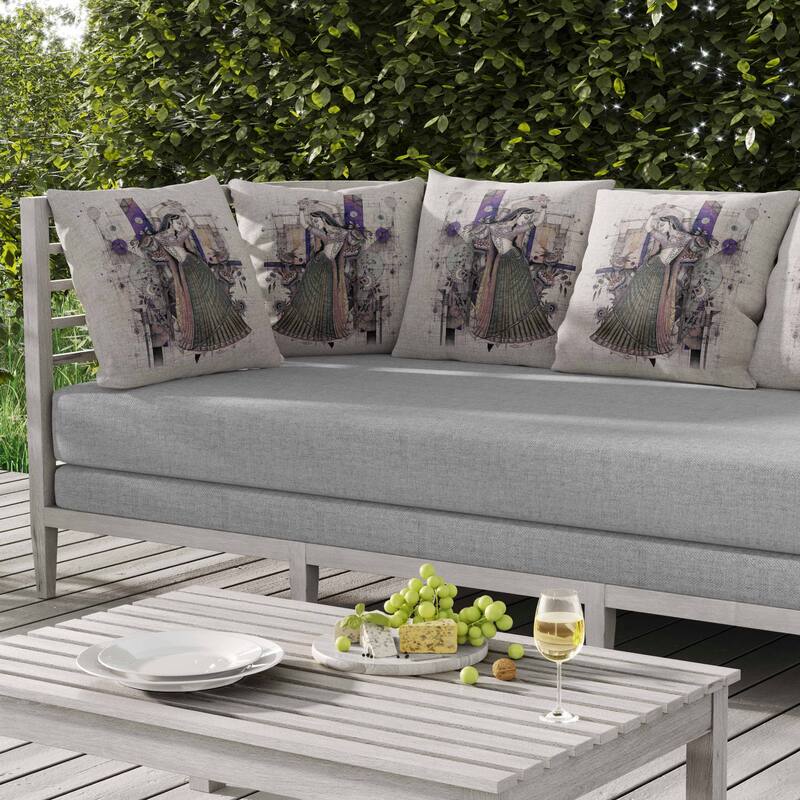 Gracefully Dancing Woman Indoor/Outdoor Reversible Throw Pillow Gray and Green