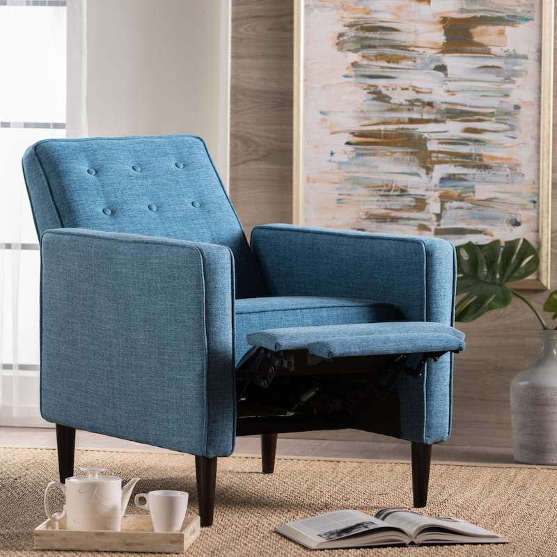 Mervynn Mid-Century Modern Button Tufted Fabric Recliner by Christopher Knight Home - Muted Blue