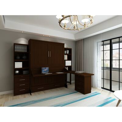 Brentwood Queen Murphy Desk-Bed with Pier and Pedestal Desk with Hutch