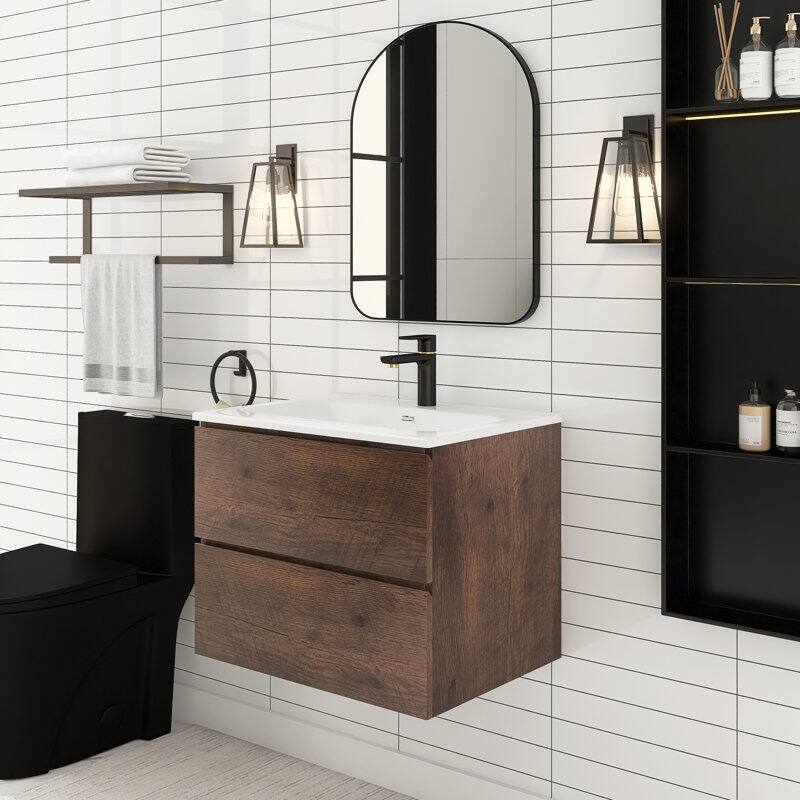 24 inches Wall-mounted Bathroom Vanity Set with White Ceramic Integrated Sink - 24" x 18"