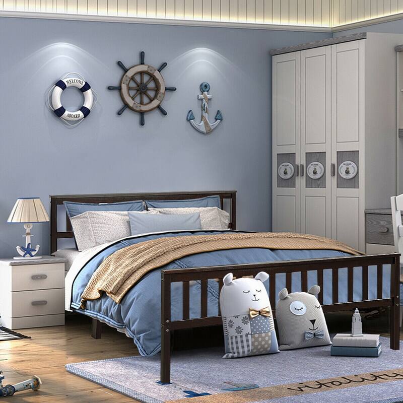 Gymax Wood Bed Frame Wood Slats Support Platform W/ Headboard - See Details - Espresso