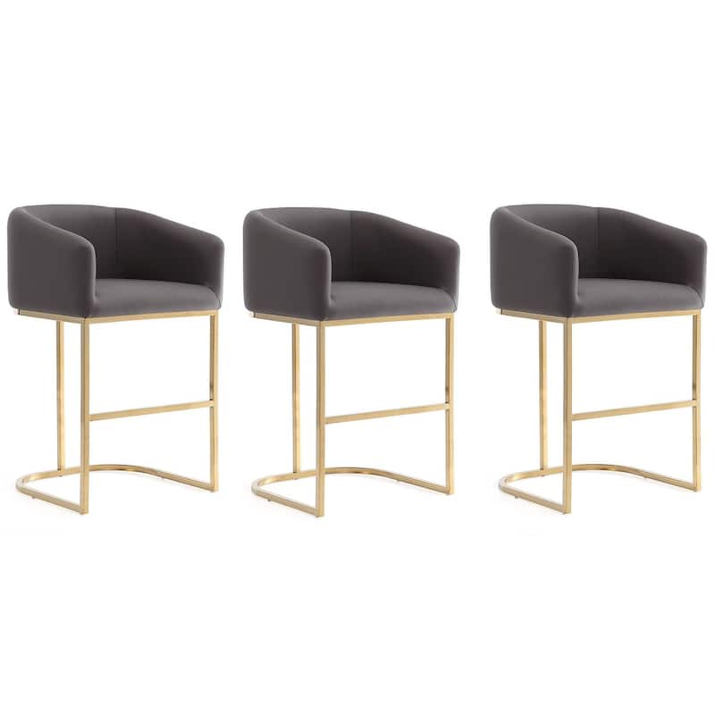Manhattan Comfort Louvre 36 in. Titanium Gold Stainless Steel Counter Height Bar Stool (Set of 3) - Grey