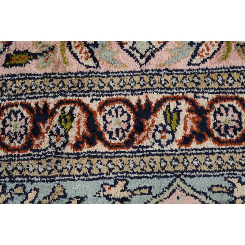 Hand Knotted Oriental 100% Silk Carpet Traditional All-Over Multi-Colored Kashmir Area Rug - 9' 6'' X 5' 9''