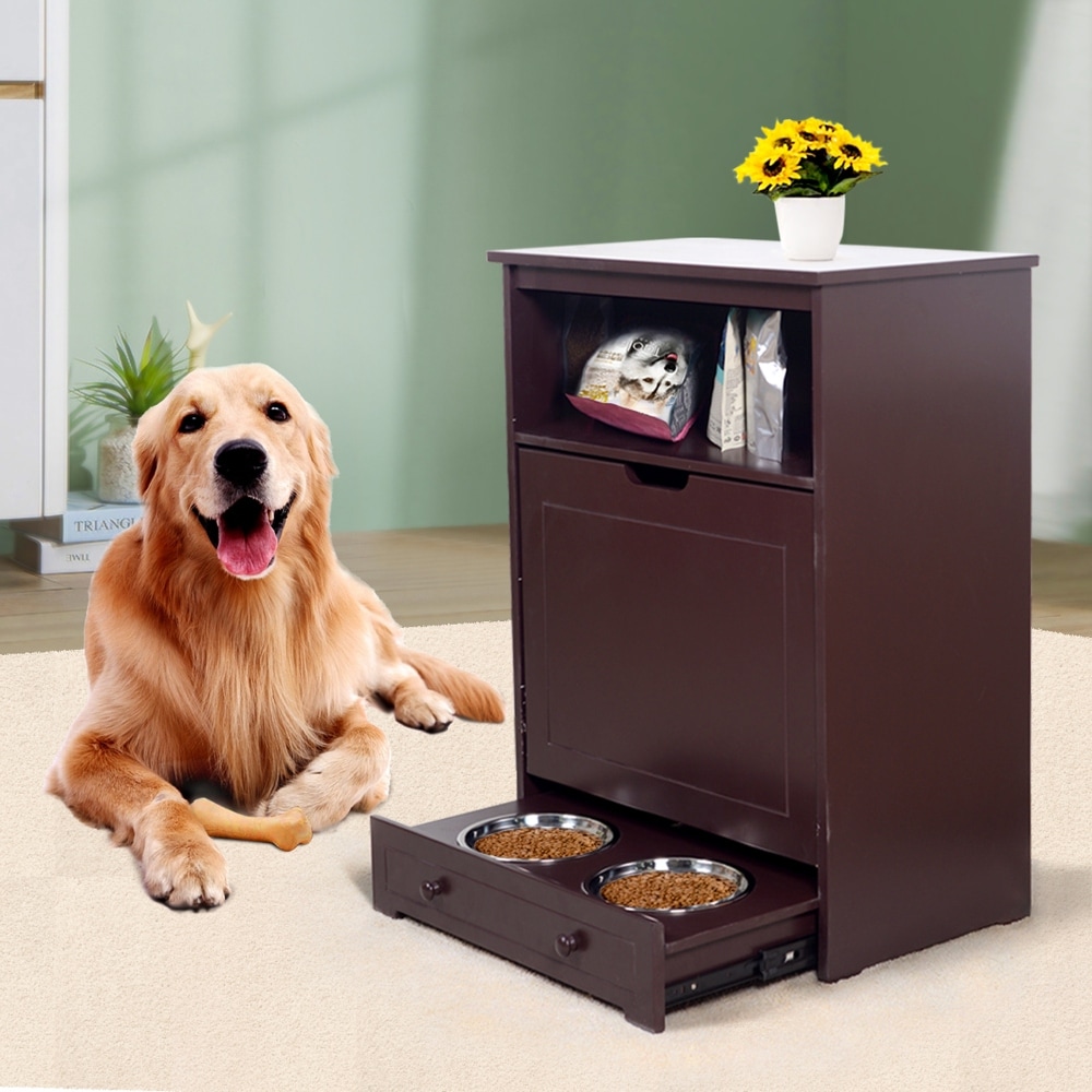 Roomfitters Modern Pet Feeding Station Furniture with 2 Elevated