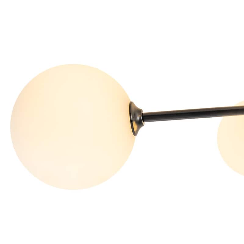 6-Light Brass Geometric Arm Opal Glass Globe Semi Flush Mount