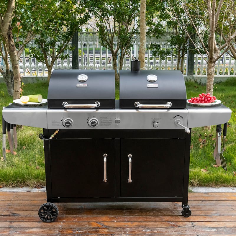 Royal Gourmet 2-Burner Gas and Charcoal Combo Grill with Cover, black