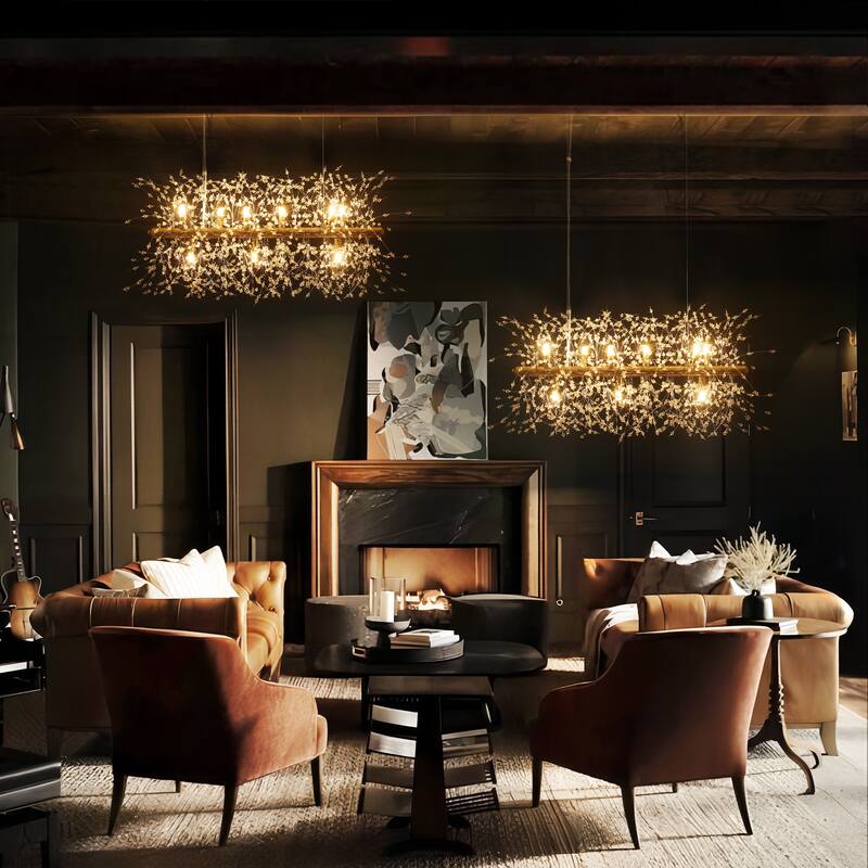 9/12-Light Linear Sputnik Crystal Beaded Pendant Light Firework Starburst Crystal Chandelier for Dining Room