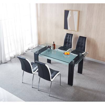 5 PCS Dining Set Double-Layer Tempered Glass Dining Table Dining Chair