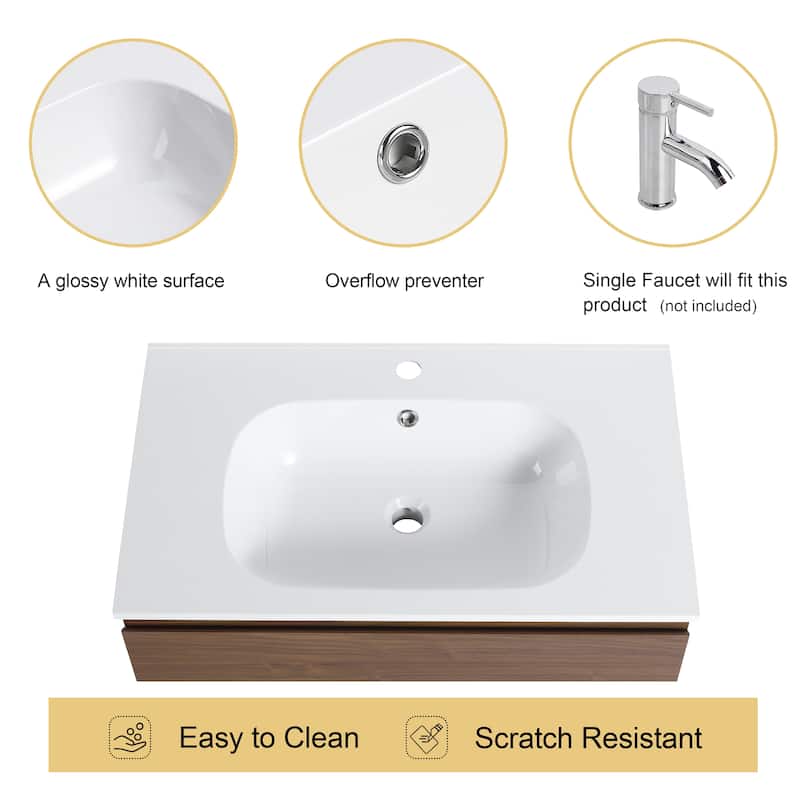 Malwee 24"/30" Floating Bathroom Vanity, Wall Mounted Bathroom Vanity with Resin Sink,2 Soft Close Drawers
