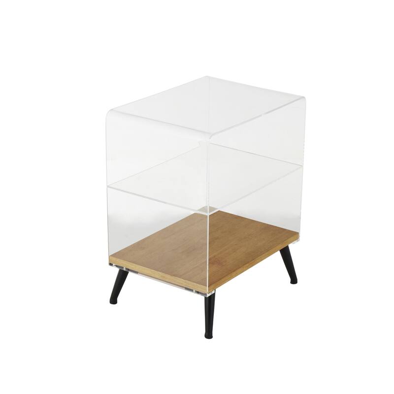 Acrylic Plastic 6 Section Shelving Unit with Wood Base and Black Metal Legs - Clear - Roche River Decor