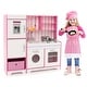 preview thumbnail 1 of 10, Costway Kids Kitchen Playset Wooden Toy with Adjustable LED Lights & - See Details White + Pink - See Details