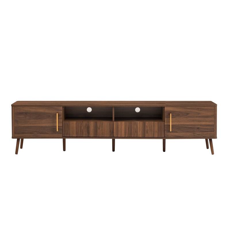 Modern Fluted 78" TV Stand for TVs up to 85", Entertainment Center TV Media Console Table with Doors and Open Shelf