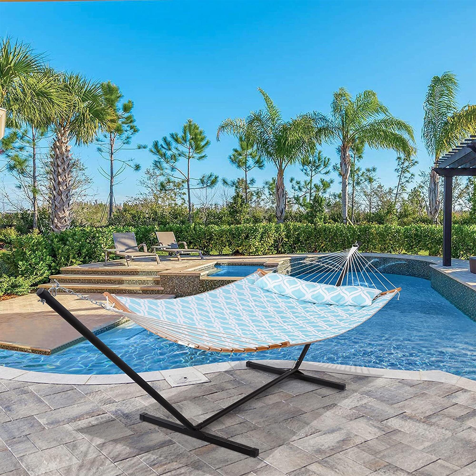 2 person Outdoor Hammock with Stand Pillow Solid Gray