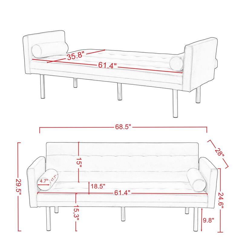 Aukfa Convertible Sleeper Sofa with Metal Legs - 68.5'' W