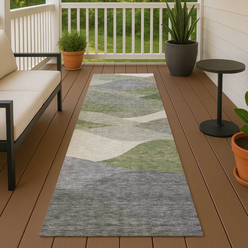Machine Washable Indoor/ Outdoor Modern Horizon Chantille Rug - Green - 2'3" x 7'6"