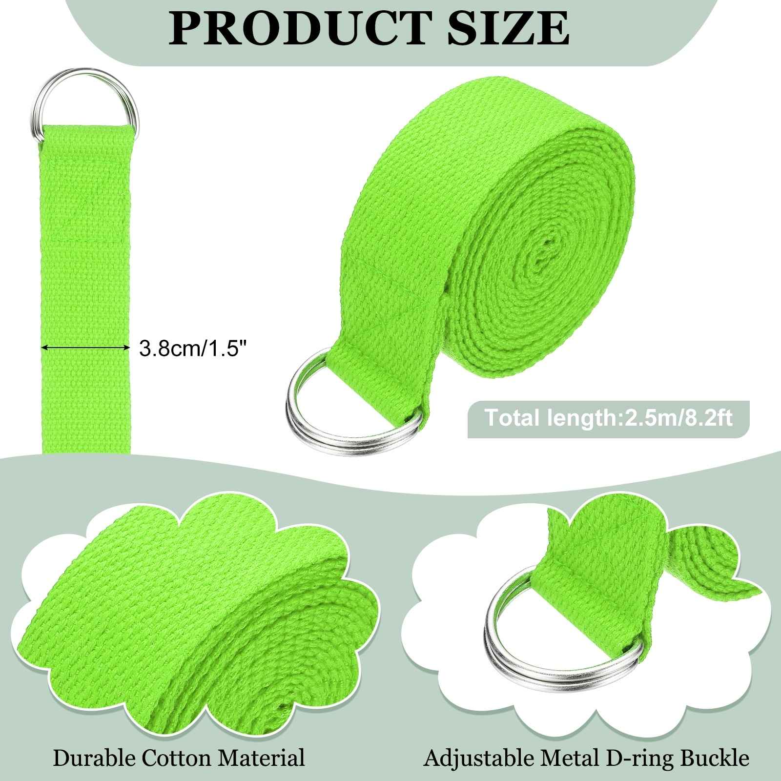 Yoga Strap for Stretching, Athletic Stretch Band with Adjustable Metal D Ring Buckle Yoga Bands