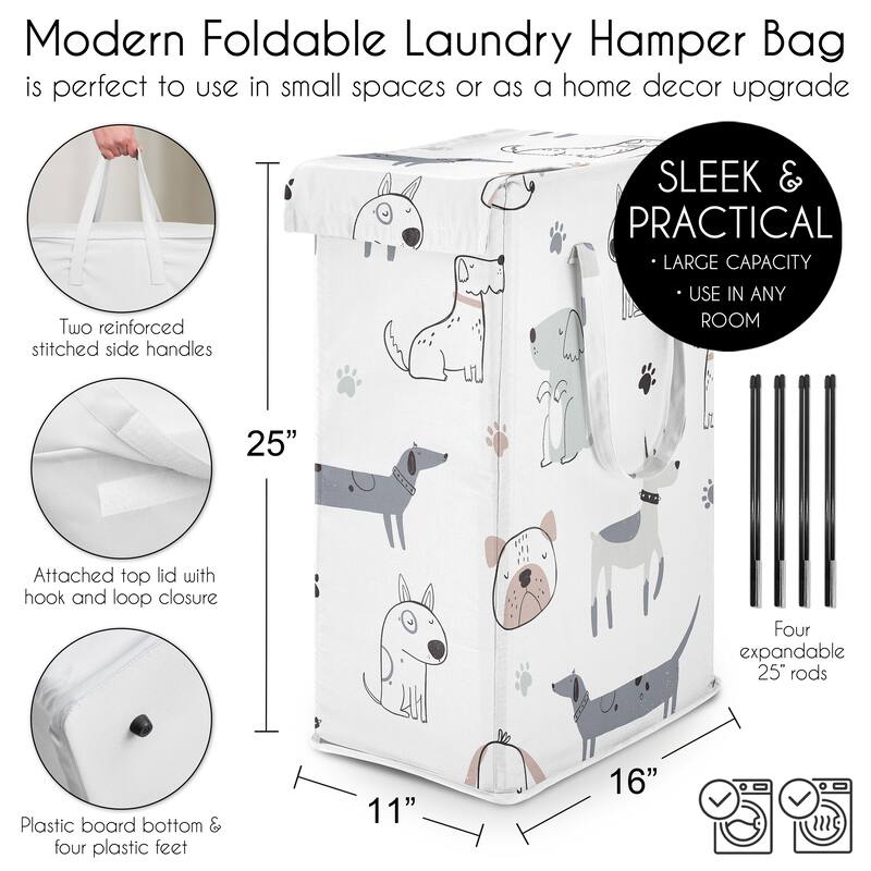 Sweet Jojo Designs Dog Boy, Girl, Unisex/Gender Neutral Foldable Laundry Hamper with Handles - Modern Puppy, Watercolor, Puppies