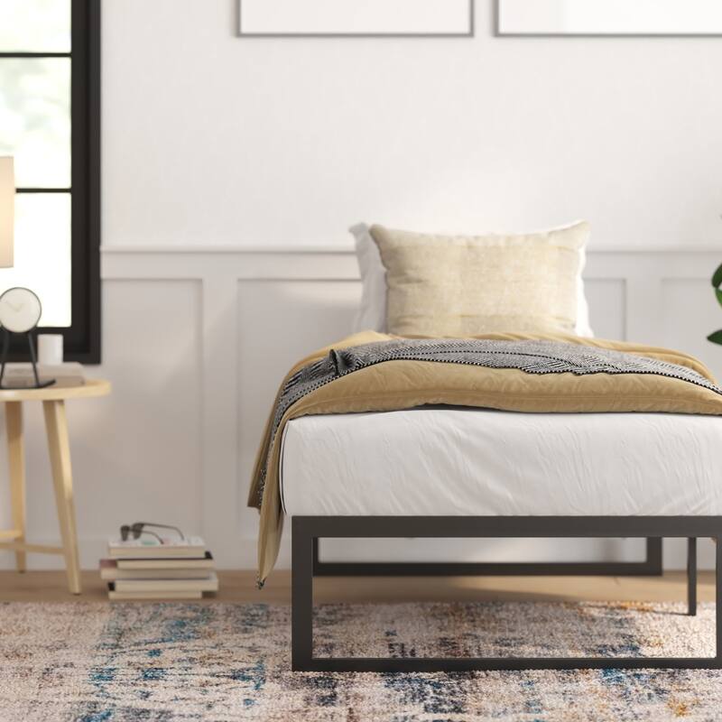 14" Metal Platform Bed Frame with Steel Slat Supports-No Foundation Needed