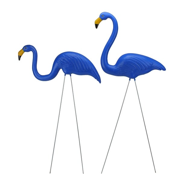 Set of 2 Blue Tropical Flamingo Outdoor Lawn Stakes 30" - N/A