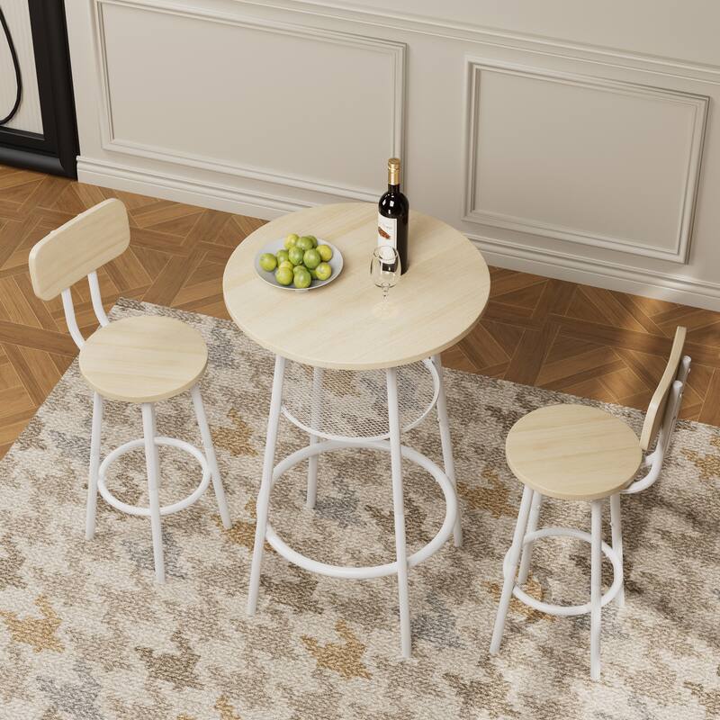 3-Piece Counter Height Table Set with 2 Stools, Bistro Table Set - White Oak