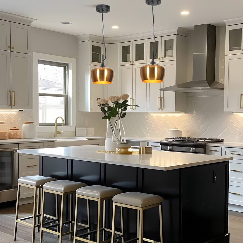 Modern Farmhouse Black Gold 1-Light Pendant Light Dome Island Lights for Dining Room