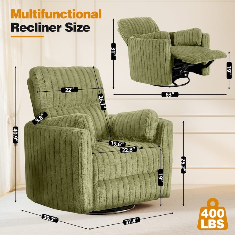 Rossetta Swivel Rocking Glider Power Recliner Chair with 24" Wide Seat & Type-C & USB Ports