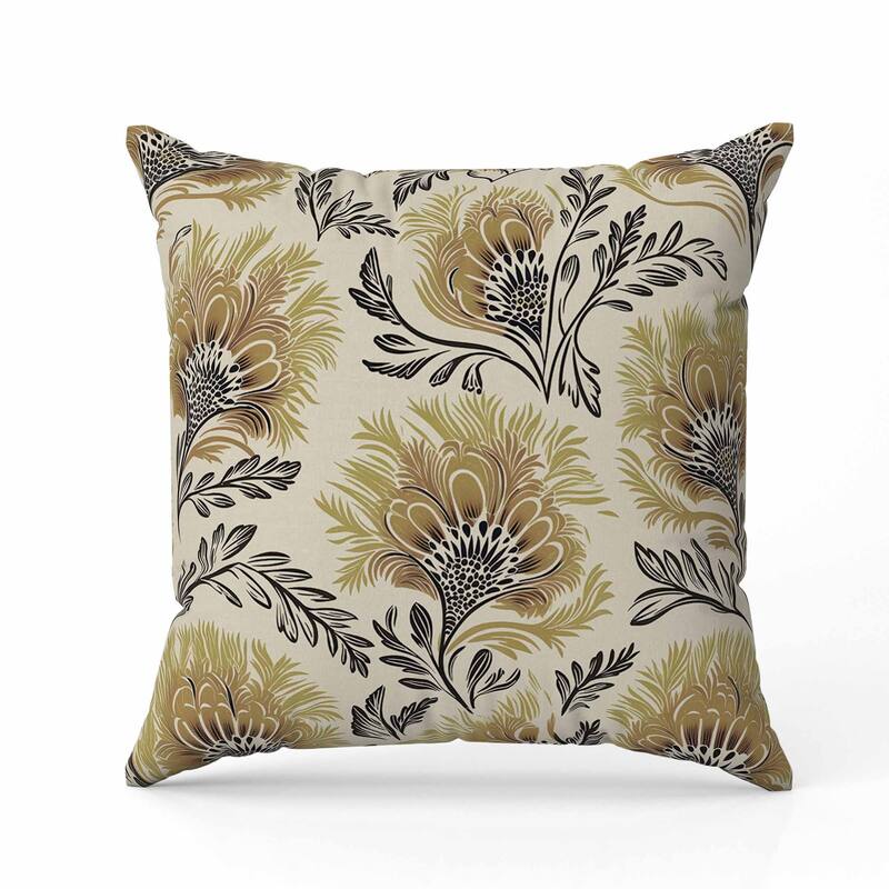 Whimsical Wilds Indoor/Outdoor Reversible Throw Pillow Beige and Olive