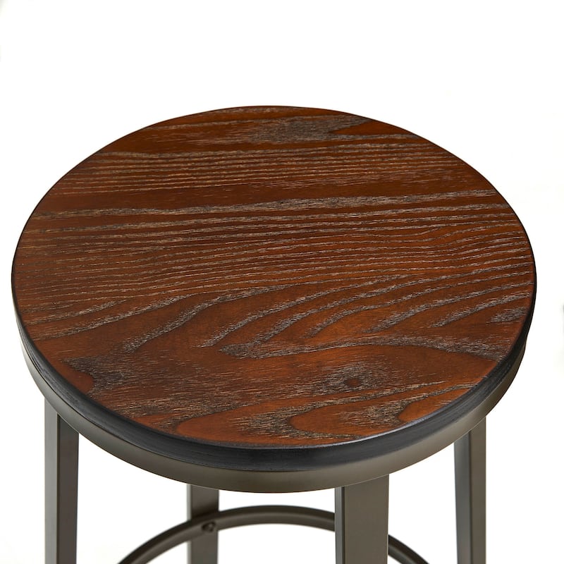 Glitzhome Farmhouse Elm Wood Top Steel Bar Stools Table Pub Set