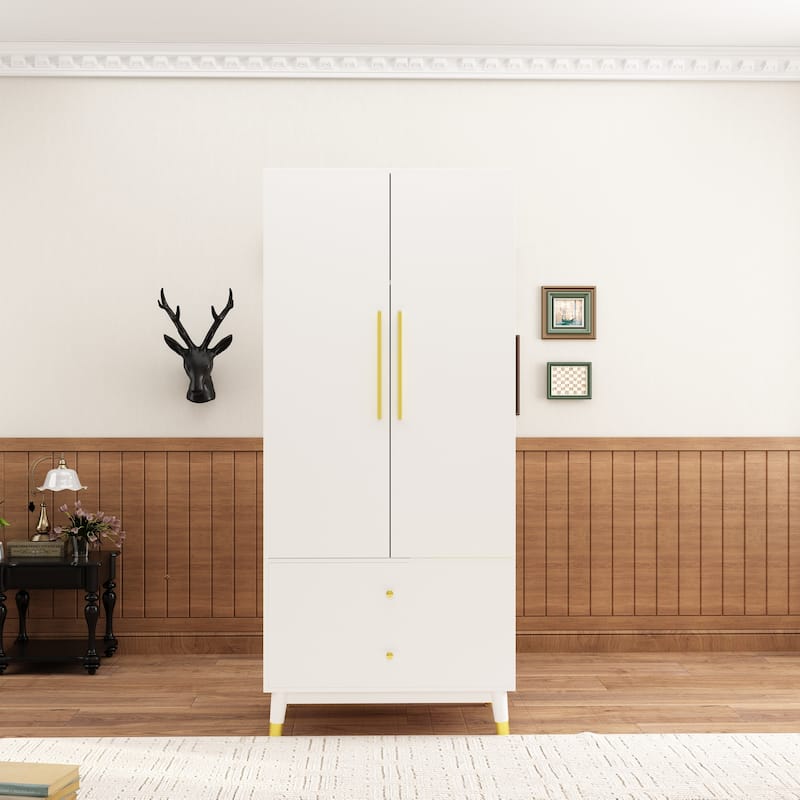 70.9"H Armoires & Wardrobe Two Drawers Hanging Storage Closet Cabinet