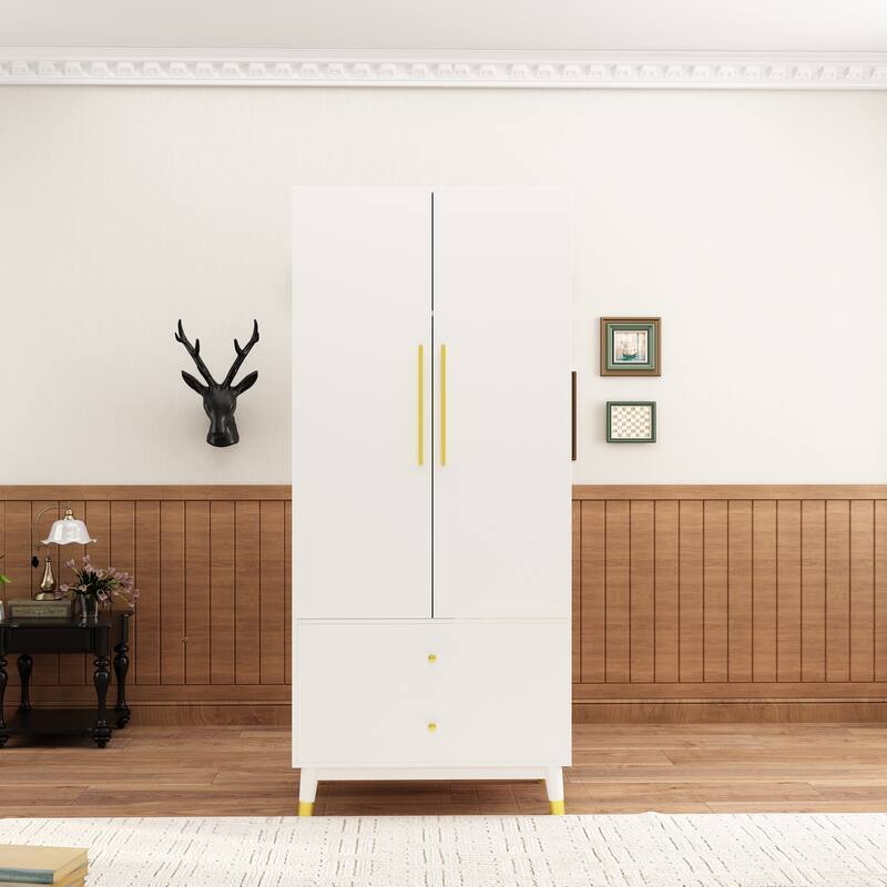 Wardrobe Closet Armoire with 2 Doors Wooden Clothes Storage Cabinet