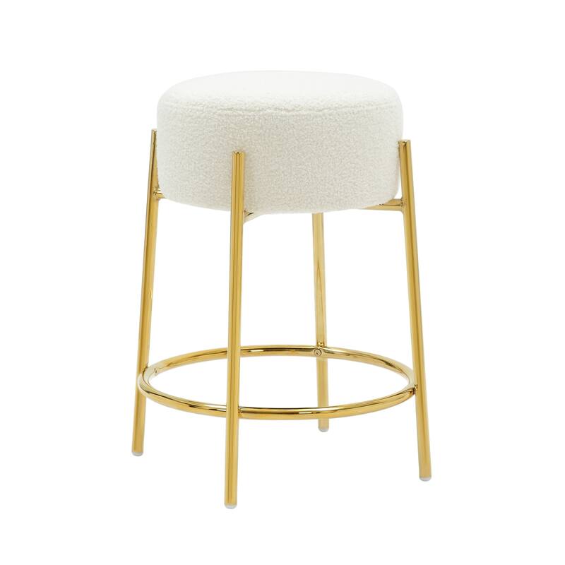 Isaac Modern Backless Metal Round Bar Stool with Boucle Padded Seat and Metal Base