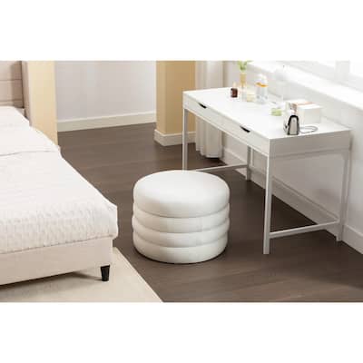 Velvet Storage Ottoman Footstool with Wooden Shelving