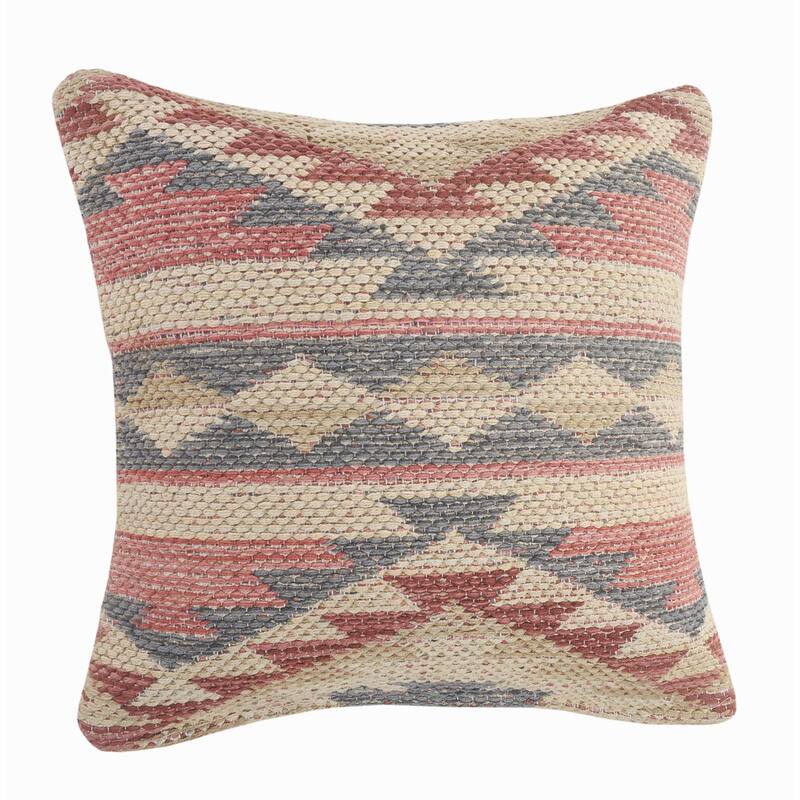 18" Pink and Gray Eclectic Southwestern Square Throw Pillow