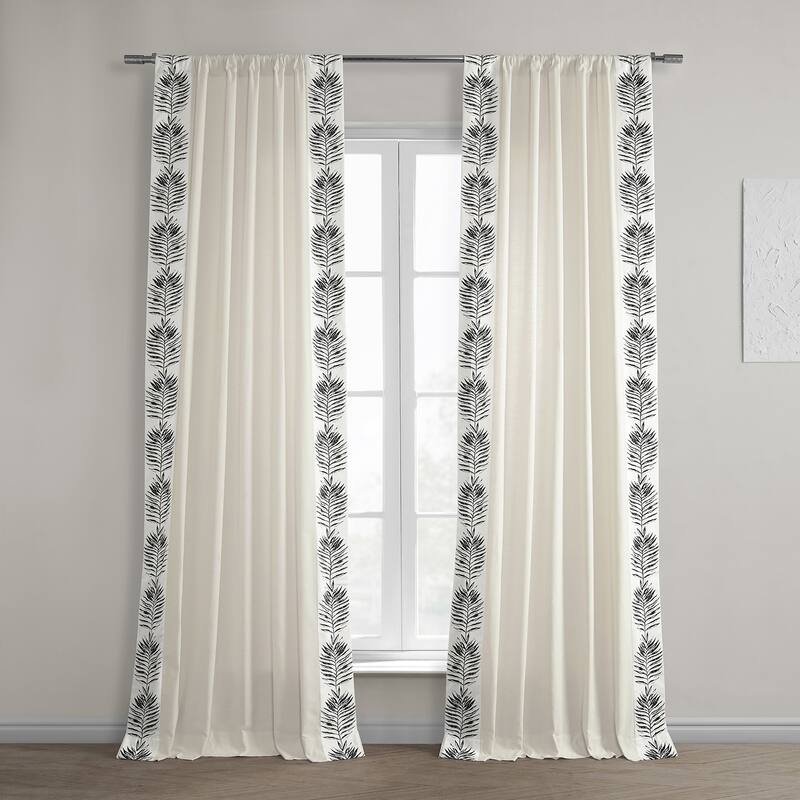 Exclusive Fabrics Sago Solid Cotton Bordered Curtain (1 Panel) - 50 X 96 - Sago Black