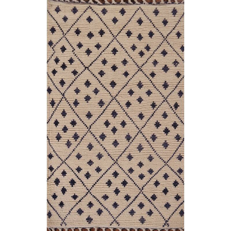Trellis Ivory Moroccan Oriental Accent Rug Handmade Wool Carpet - 3'0"x 5'2"
