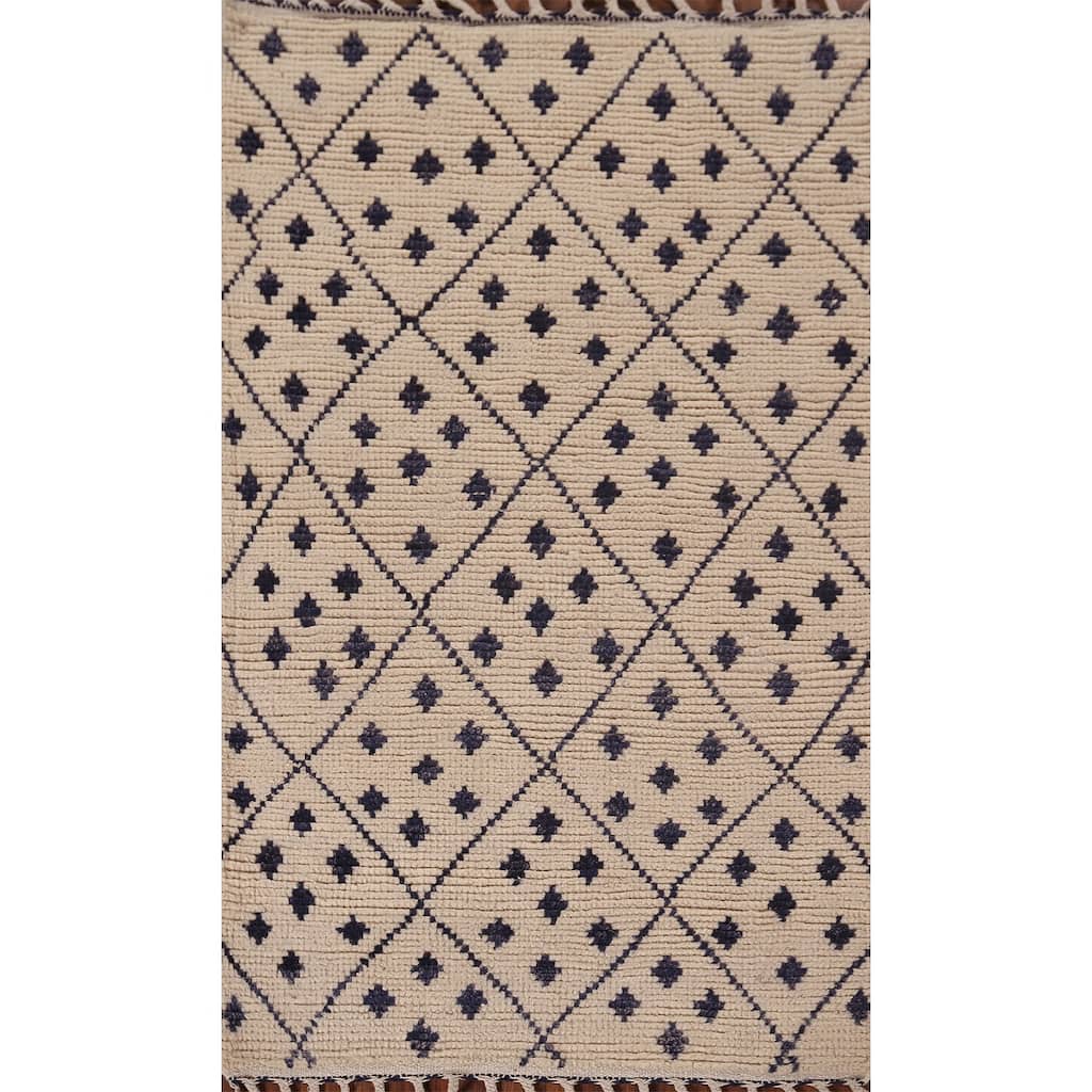 Trellis Ivory Moroccan Oriental Accent Rug Handmade Wool Carpet - 3'0"x 5'2"
