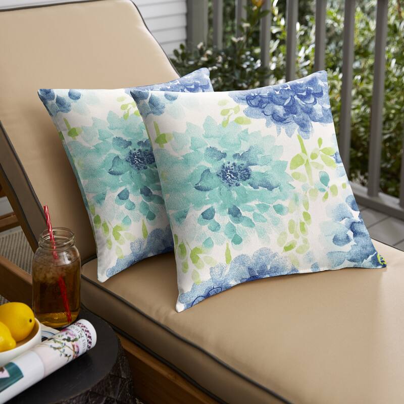 Sorra Home Gardenia Seaglass Outdoor/Indoor Knife Edge Set of Two 16in x 16in x 6in - 16 in