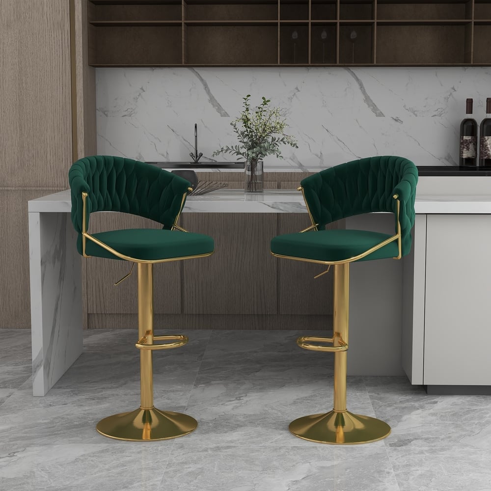 Set of 2 Modern Velvet Adjustable Bar Stools with Backs