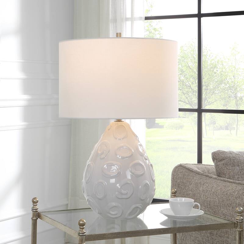 Whimsical Loop Glossy Table Lamp with Drum Shade - 25" - White