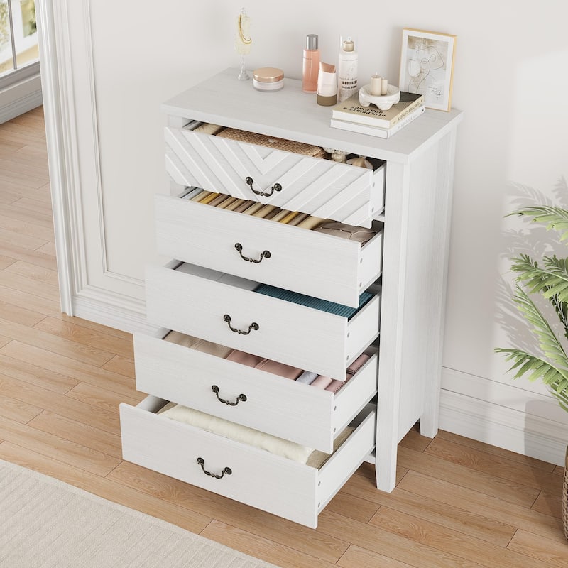 Farmhouse 5-Drawer Dresser for Bedroom, Freestanding Vertical Wooden Storage Chest