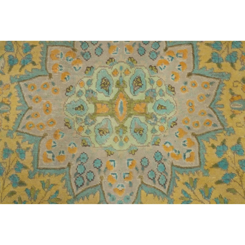 Hand Knotted Oriental 100% Wool Carpet Traditional Floral Yellow & Gold Tabriz Area Rug - 9' 4'' X 6' 8''