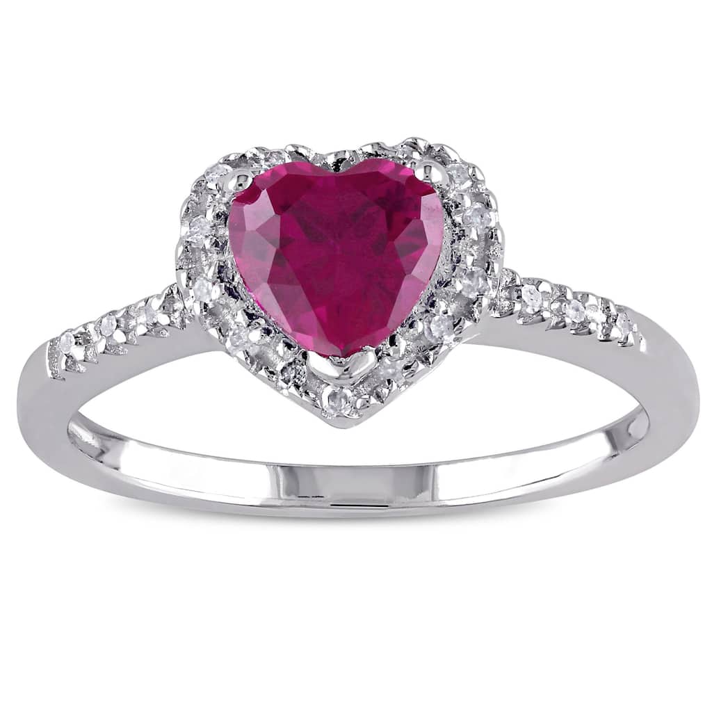 Miadora Sterling Silver Created Ruby and 1/10ct TDW Diamond Ring (J-K, I3)