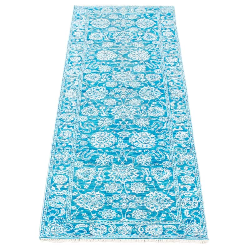 ECARPETGALLERY Hand-knotted Heritage Turquoise Silk, Wool Rug - 2' 6" x 7' 8"