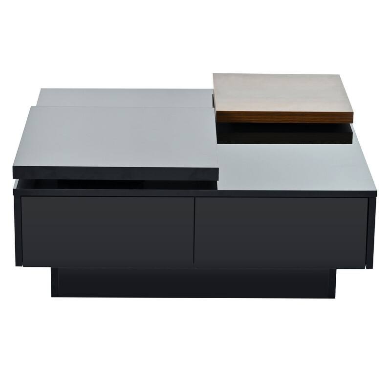 Modern Movable Block Coffee Table with Hidden Storage - High Gloss Square Design for Living Room