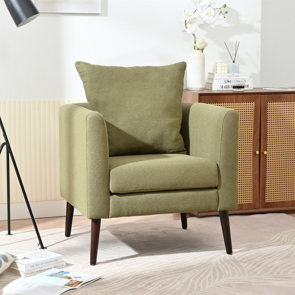 Modern Fabric Accent Chair, Upholstered Armchair Lounge Chair w/ Pillow