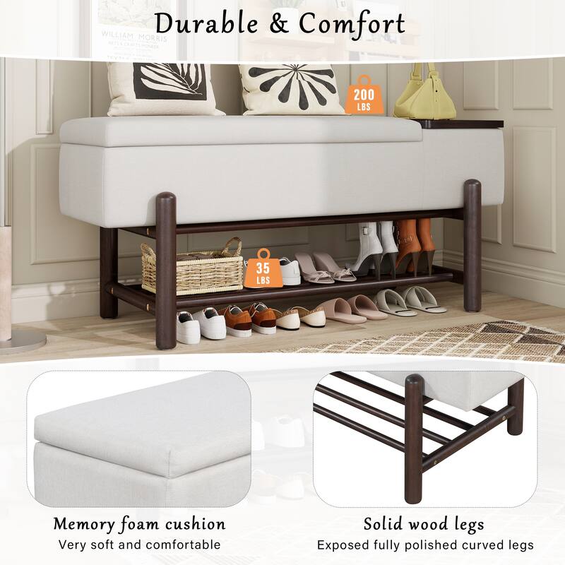 Farmhouse Upholstered Storage Bench with Hidden Compartment, Modern Entryway Bench for Living Room, Entryway, and Hallways